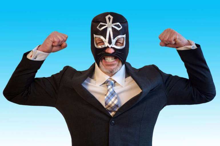 Masked wrestler in a suit